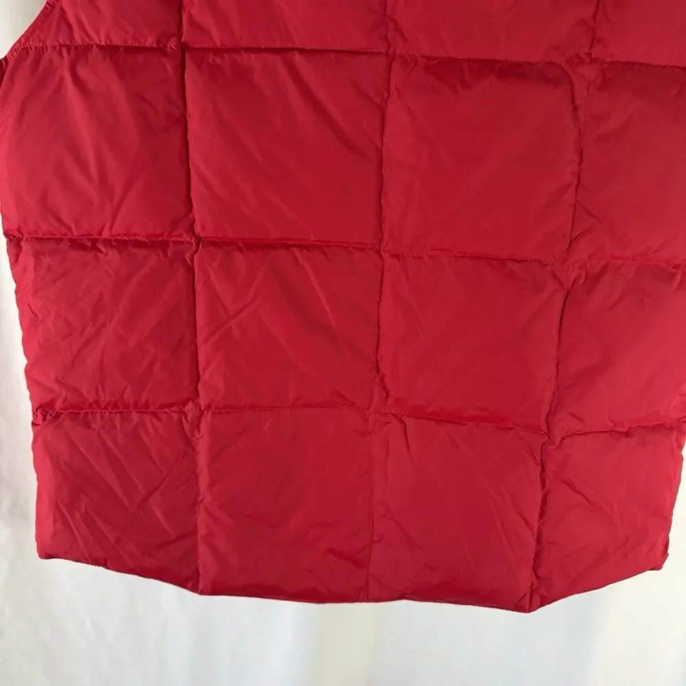 Lands End Puffer Vest Men's Medium Red Duck Down Fill Sleeveless Button Up